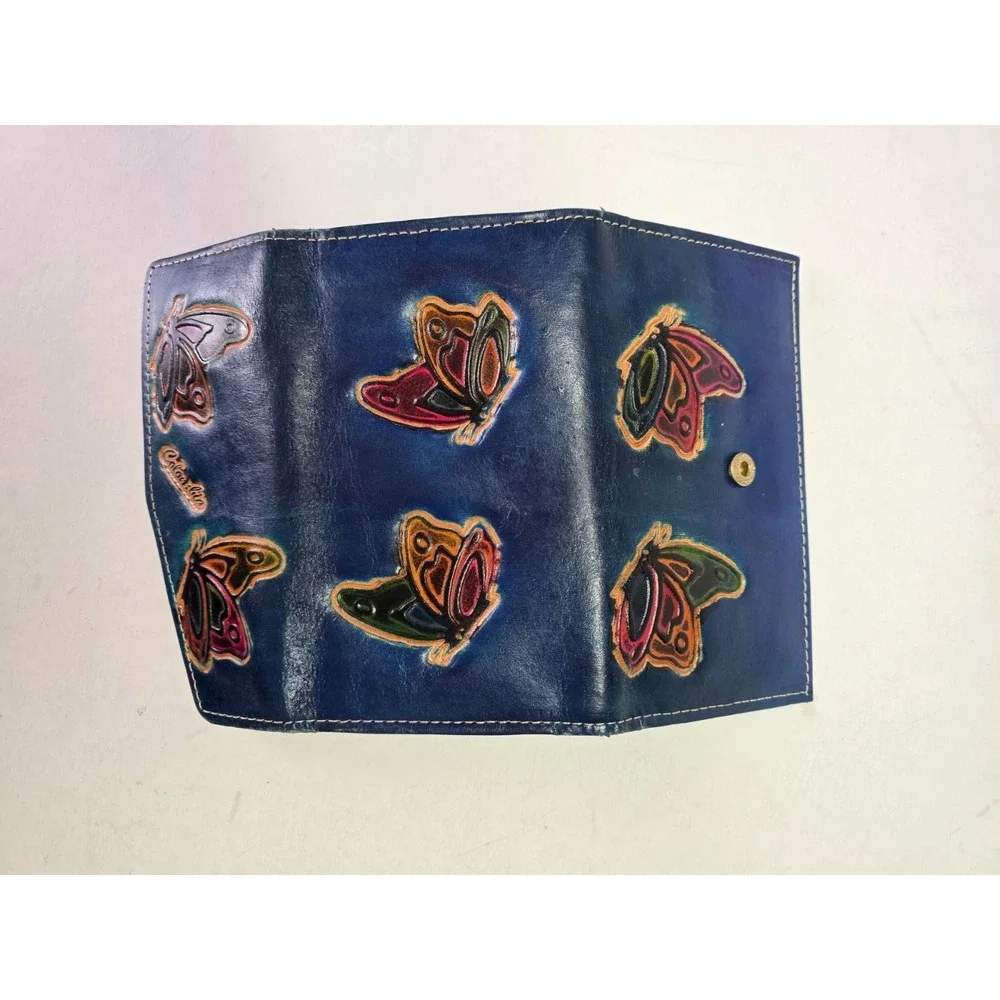 Hand-Painted‎ Leather Credit Card Wallet With Floral Butterfly Print Check Book